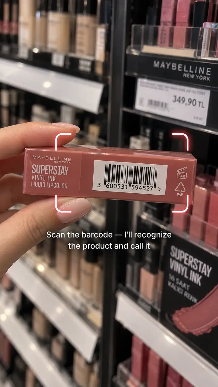 Scanning a makeup product barcode in a store