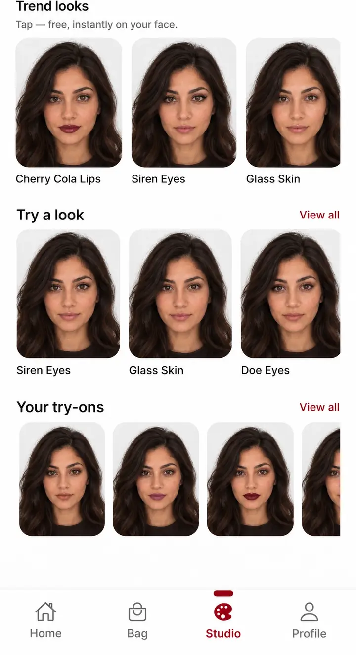 Explore trend looks and saved try-ons