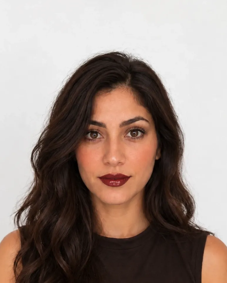 After: AI try-on preview with lips, blush and eyes applied